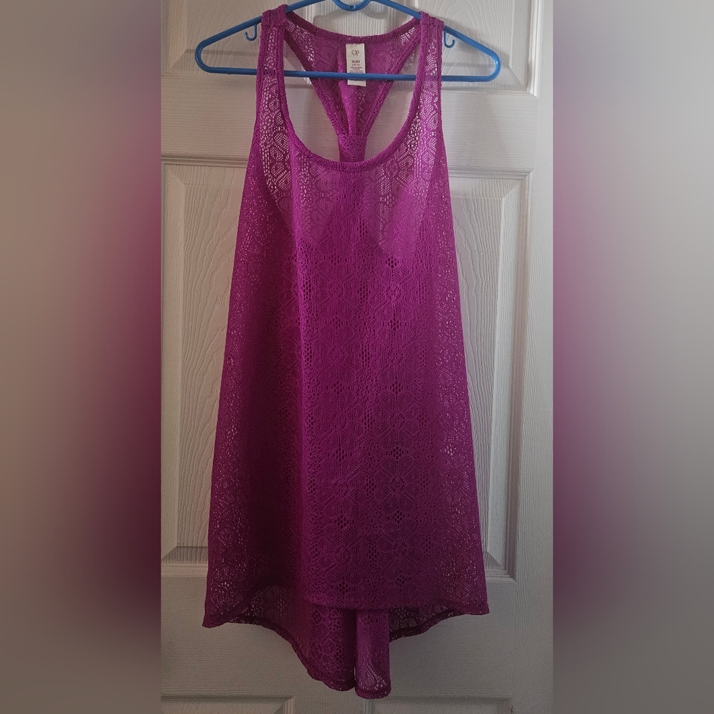 Women's Magenta Crochet Swim Cover-Up Tank by Xhilaration